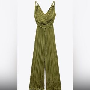 Zara Olive Green Pleated Jumpsuit